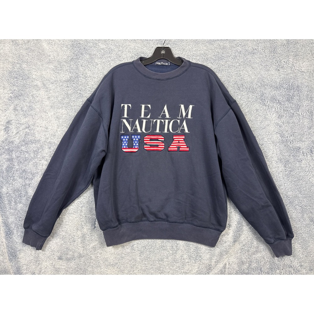 Nautica Mens XL Navy Blue Sweatshirt Team Nautica USA Vintage Pullover